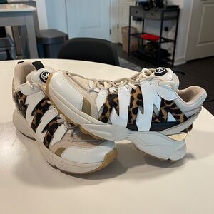 Michael Kors Women's Hero Mixed Media Trainer Sneaker Size 10M Ecru Leopard NIB